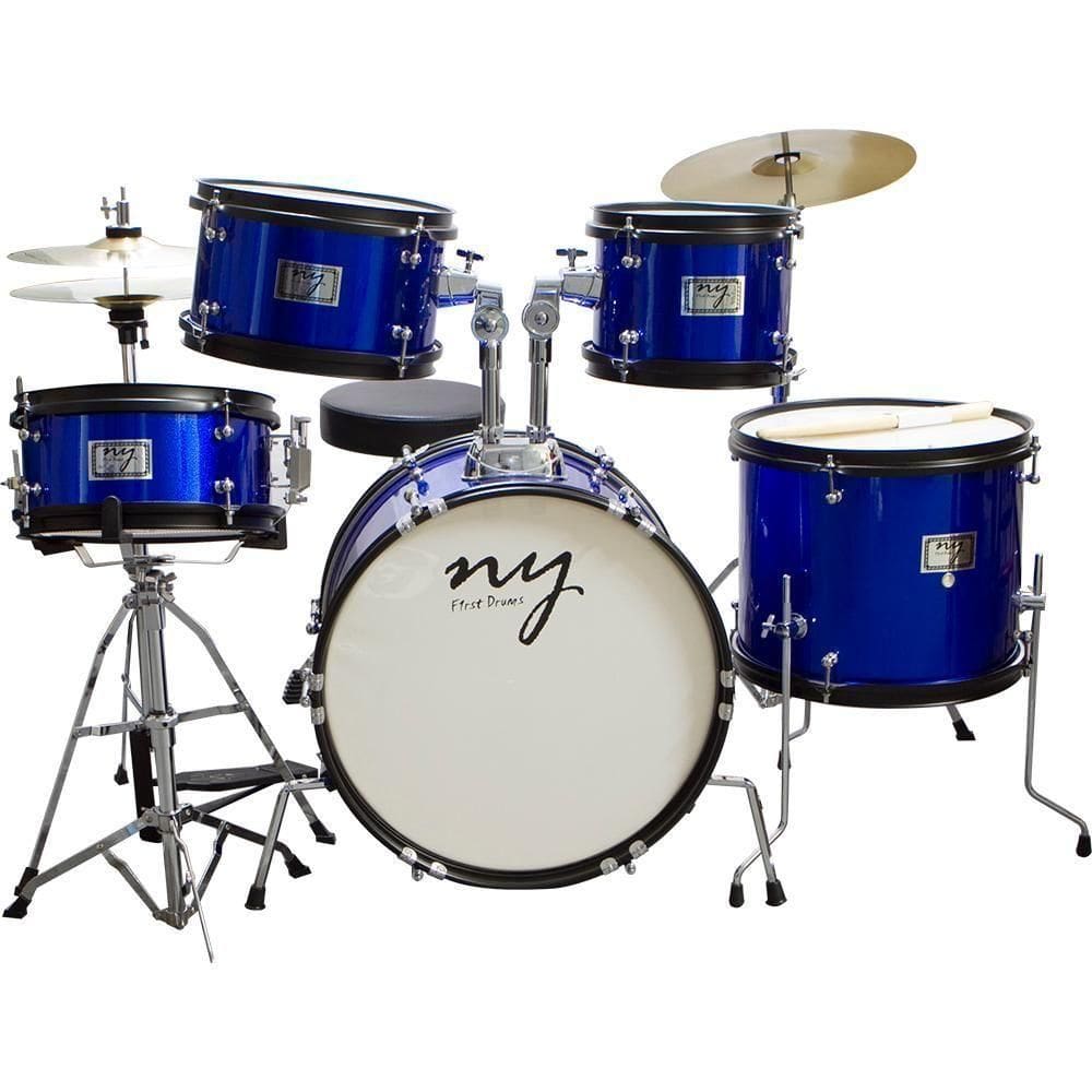 Bateria Acústica Infantil Junior 2t Azul Com Banco New York [f097]