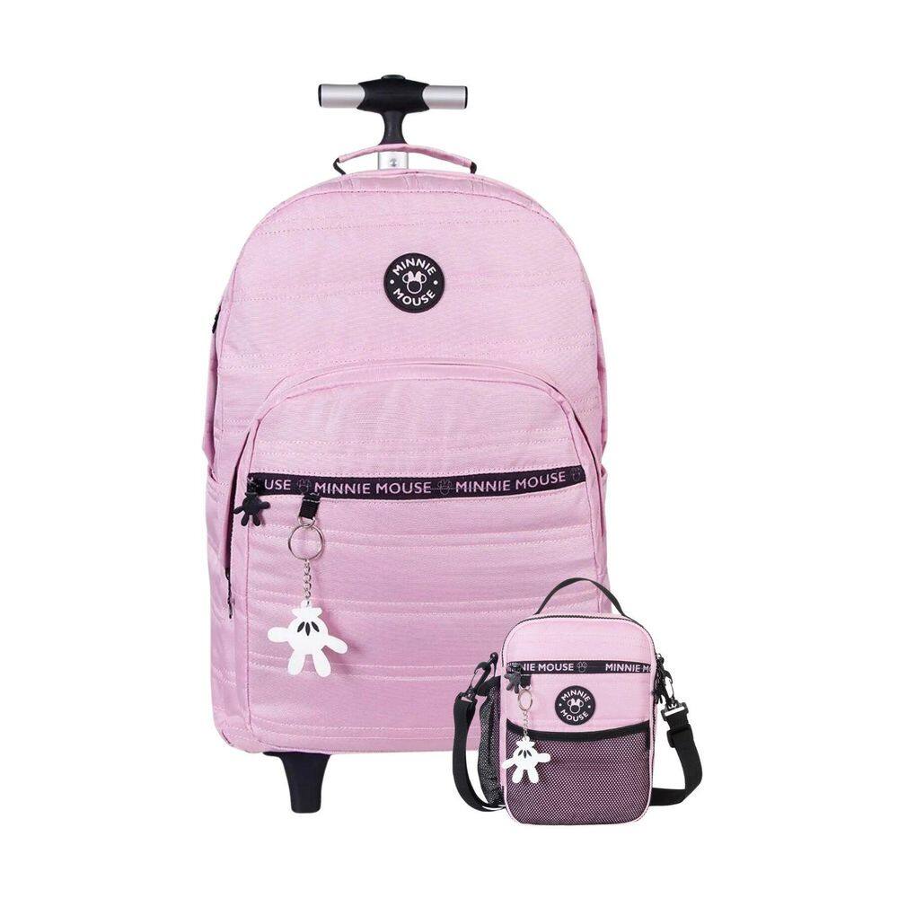 Kit Mochila Rodas+Lancheira+Estojo Minnie Mouse Juvenil Rosa