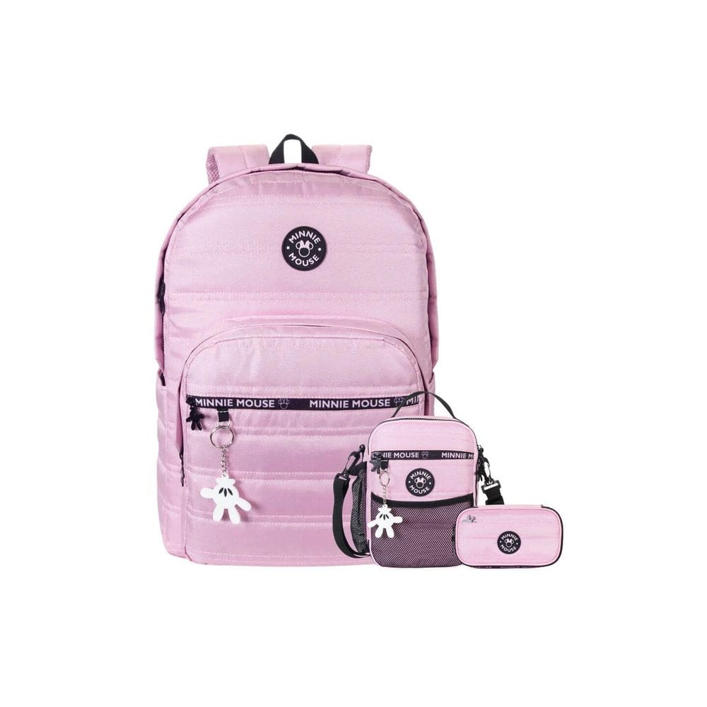Kit Mochila Costa+Lancheira+Estojo Minnie Mouse Juvenil Rosa