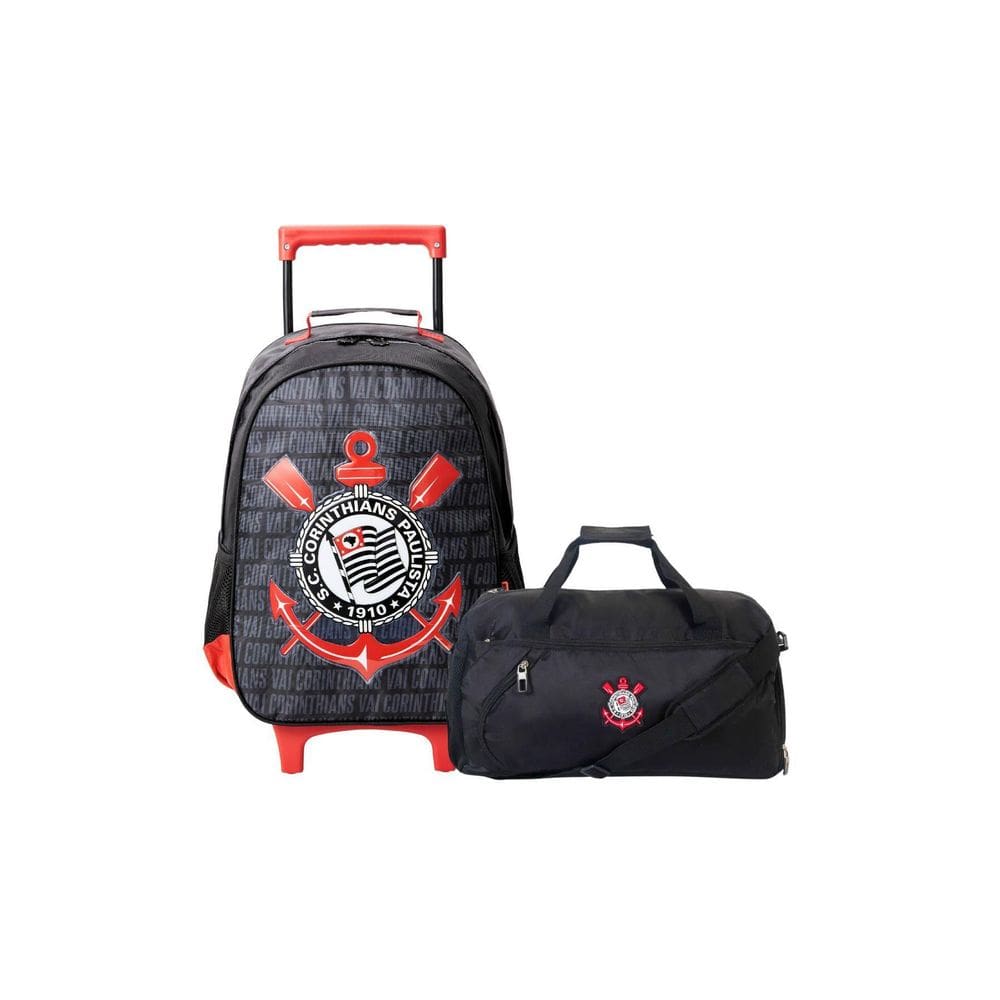 Kit Mochila Escolar Rodinhas+Sacola De Viagem Corinthians