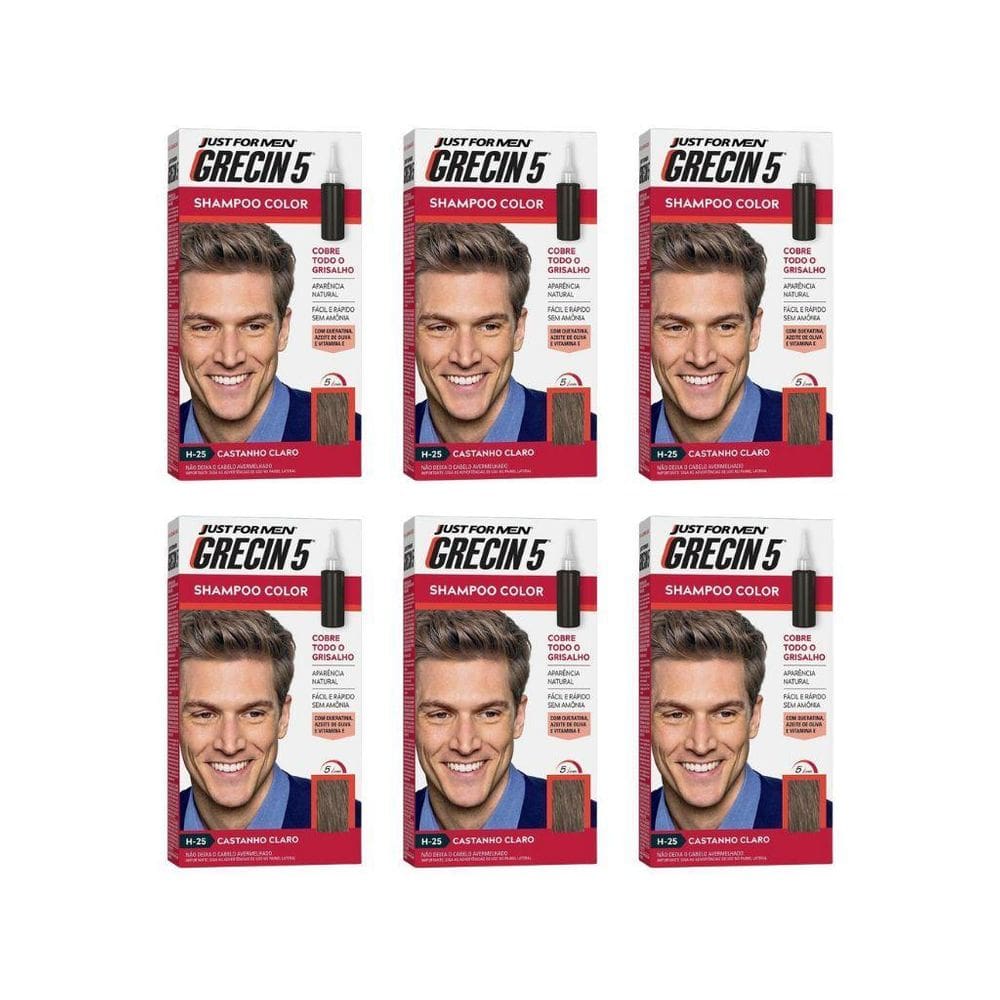 Grecin 5 Shampoo Tonalizante Castanho Claro - Kit Com 6Un