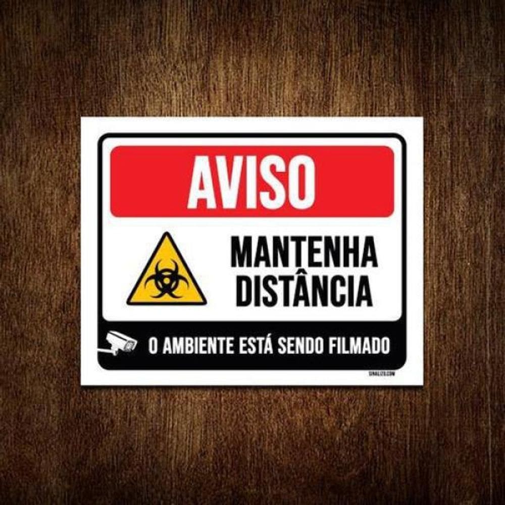 Kit 10 Placas Aviso Mantenha Distância Ambiente Filmado