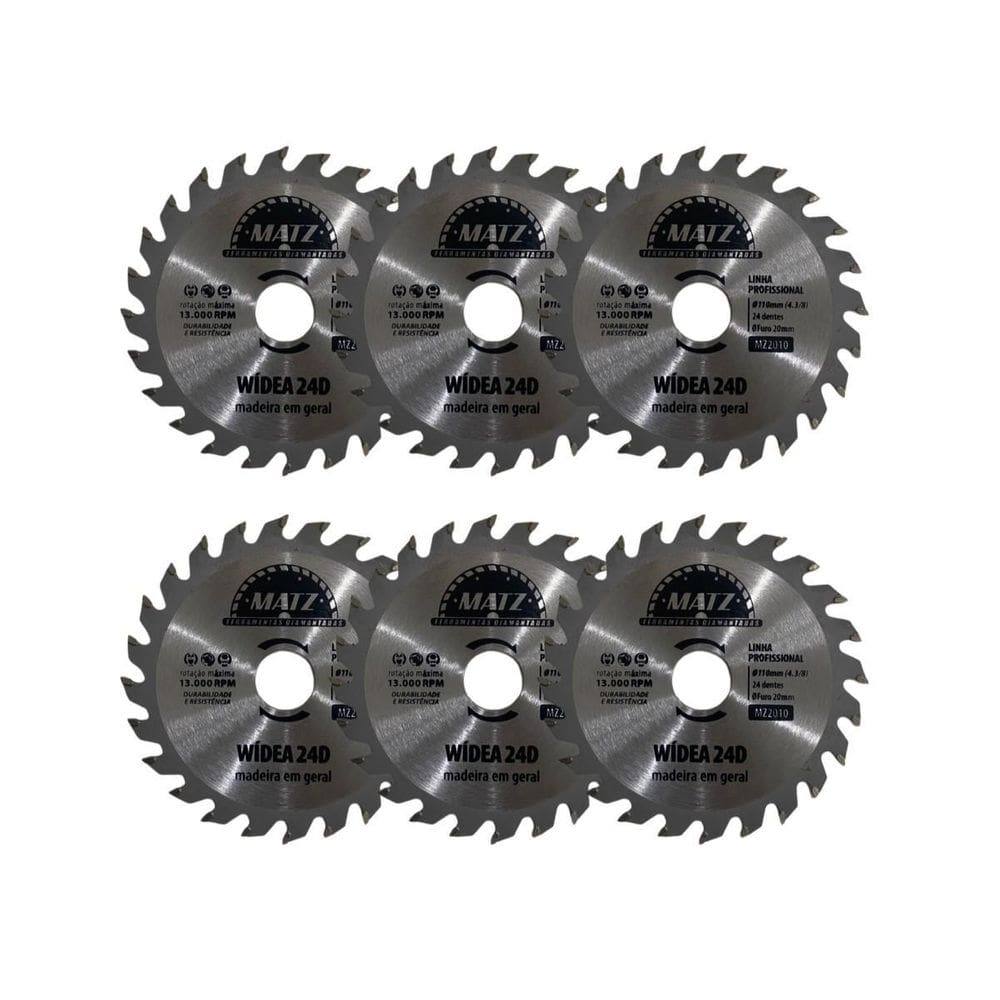 Kit 6 Disco Serra Wídea Madeira 24 Dentes 110Mm X 20Mm Matz