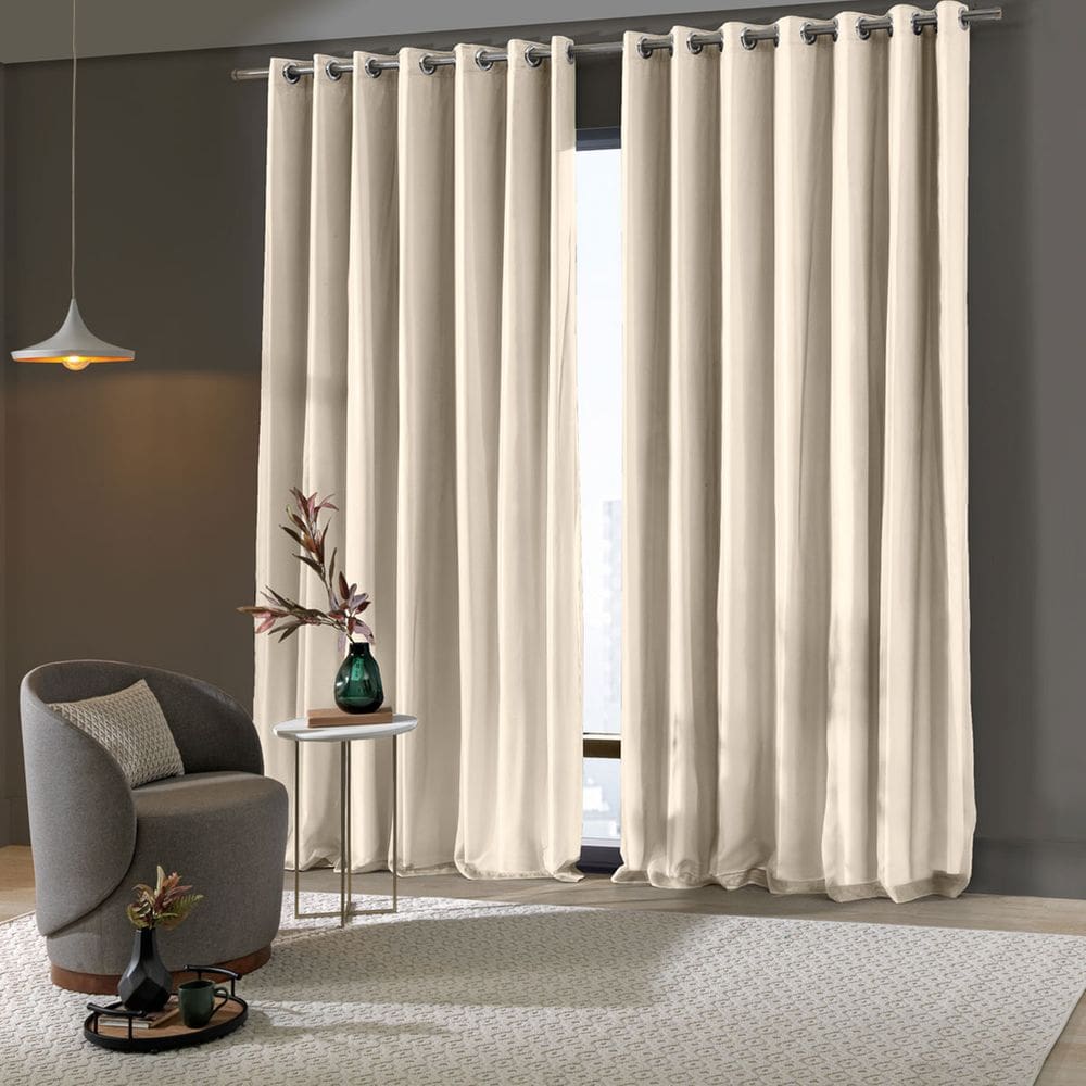 Cortina Blackout Quarto Pratika Cromo 5,40 x 2,80 Voil Com Forro Corta Luz Pvc Bella Janela