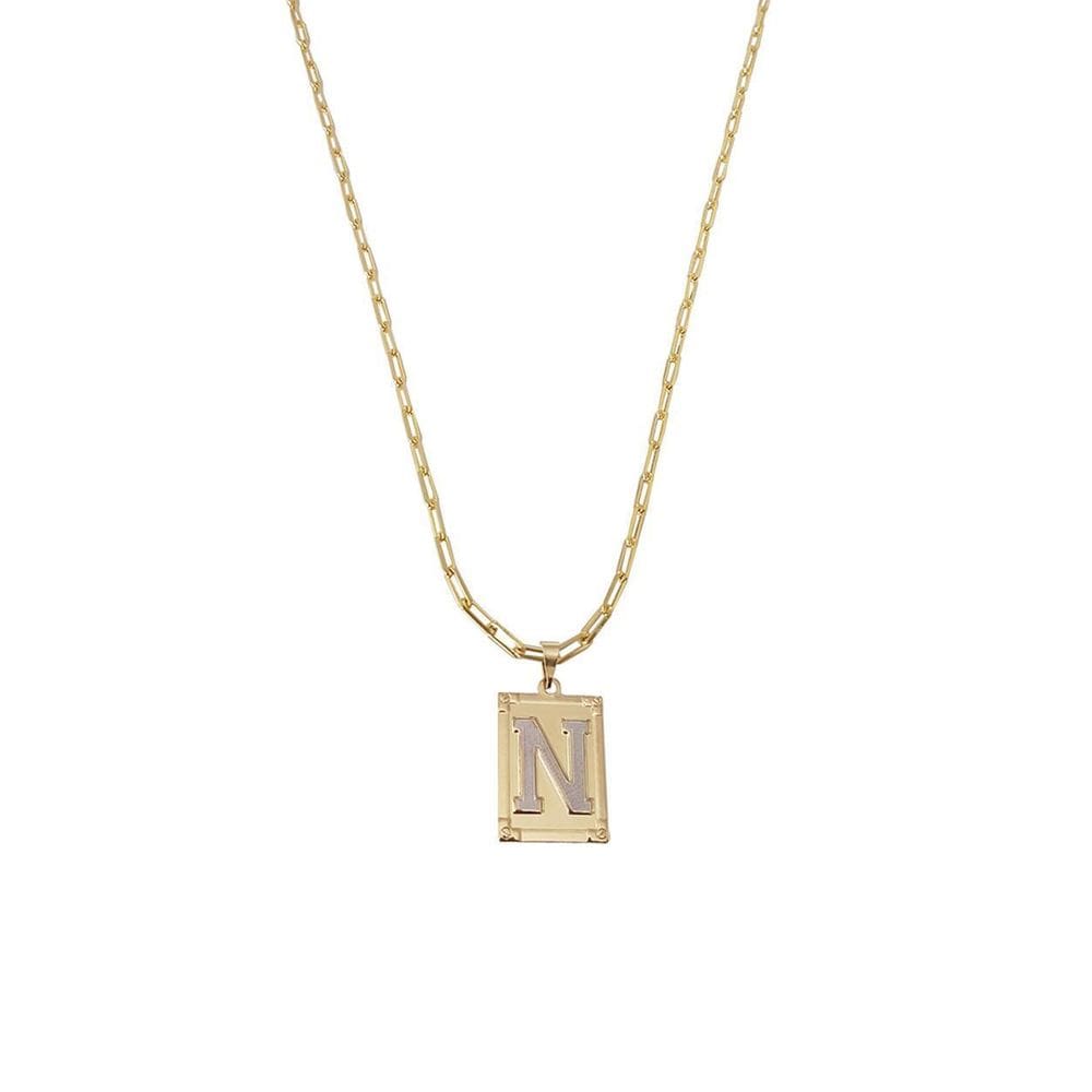 Cordão 50Cm Masculino Feminino Pingente Letra N Banhado Ouro