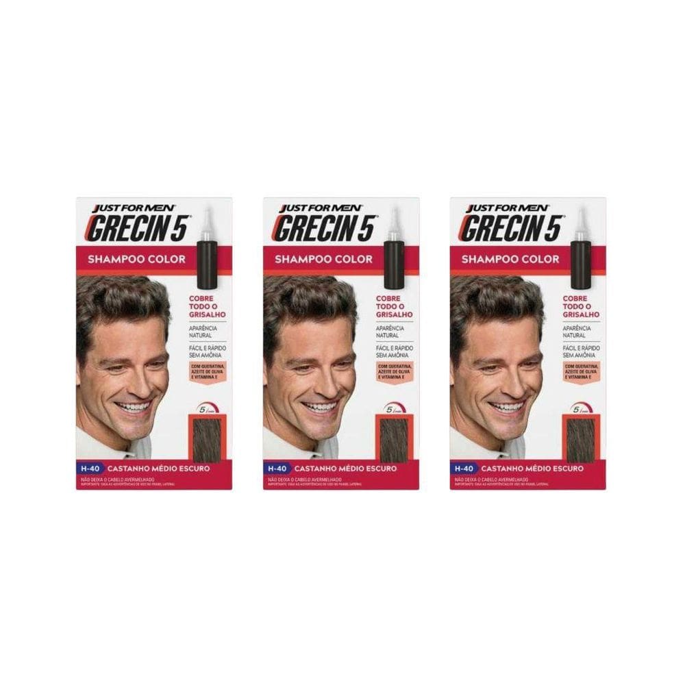 Grecin 5 Shampoo Tonalizante Castanho Medio Escuro-Kit C/3Un