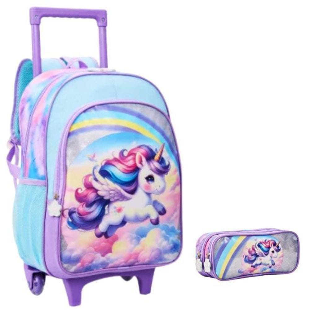 Kit Mochila Escolar Pônei Rodinhas 2 Em 1 Tam G Com Estojo