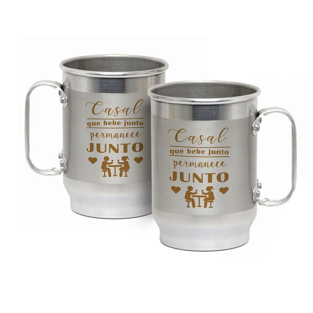 Caneca Alumínio c/ Faixa Fosca 600ML Casal Que Bebe Juto
