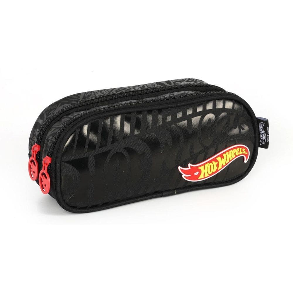 Estojo Duplo Hot Wheels Preto Estampado Juvenil Luxcel