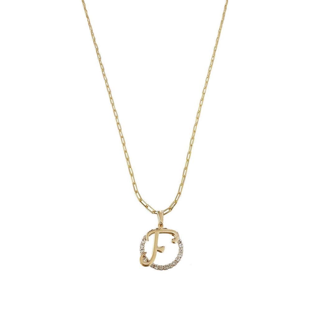 Colar Corrente 50 Cm Feminina Pingente Letra F Banhado Ouro