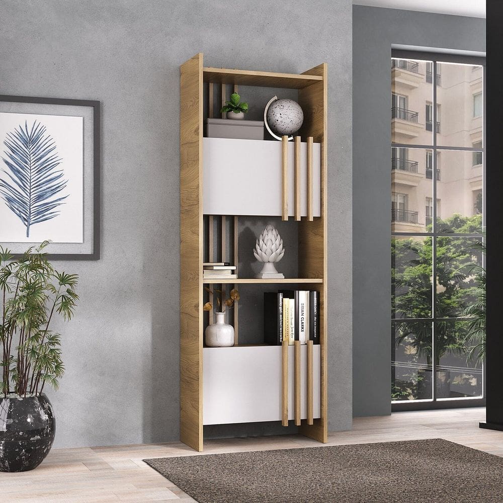 Estante para Livros com 2 Portas Arbos Olmo/Branco