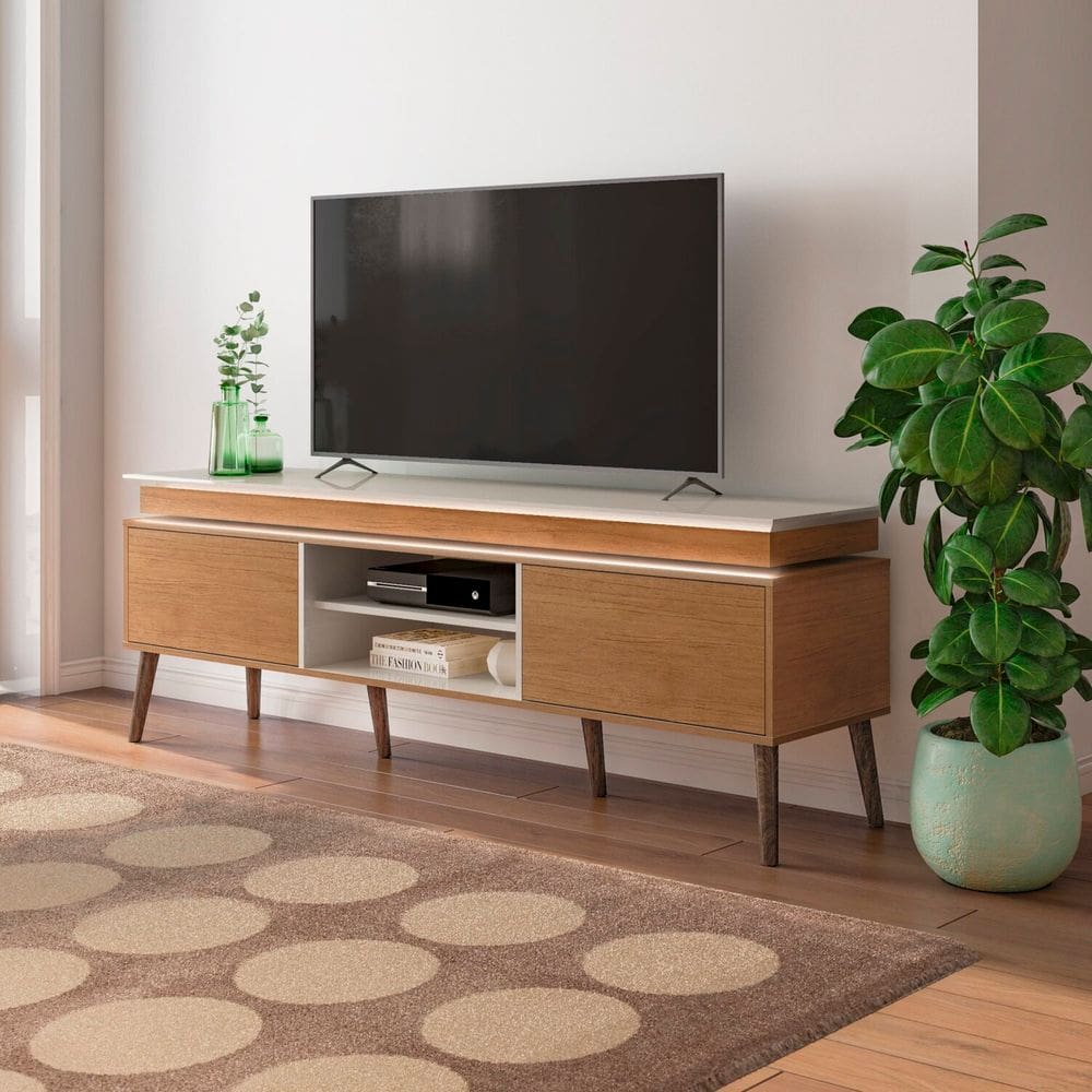 Rack para Tv até 75 Polegadas com Led 2 Portas Fecho Toque Lumina CINAMOMO C/OFF WHITW