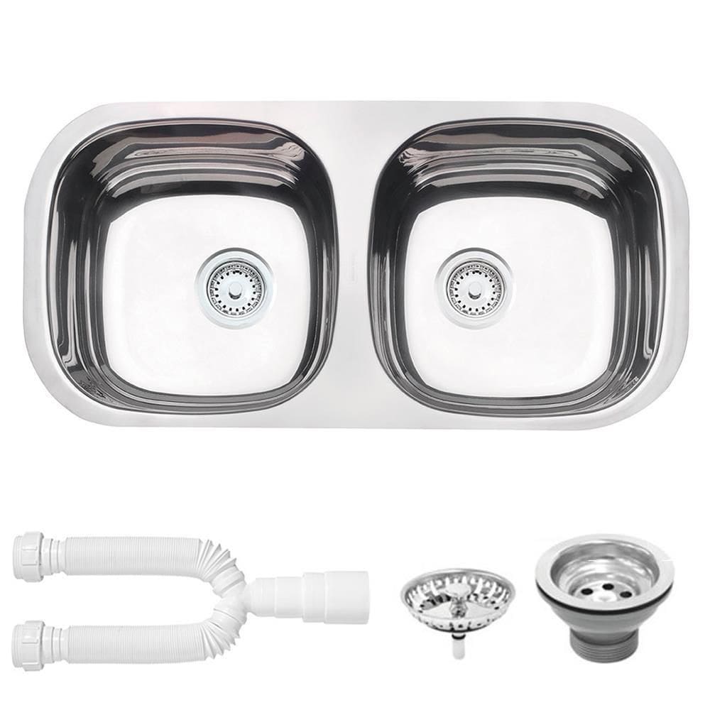 Cuba Tramontina Isis 2C 34 BL Perfecta em Aço Inox Polido 72x34 cm com Válvula 3 1/2" e Sifão Duplo