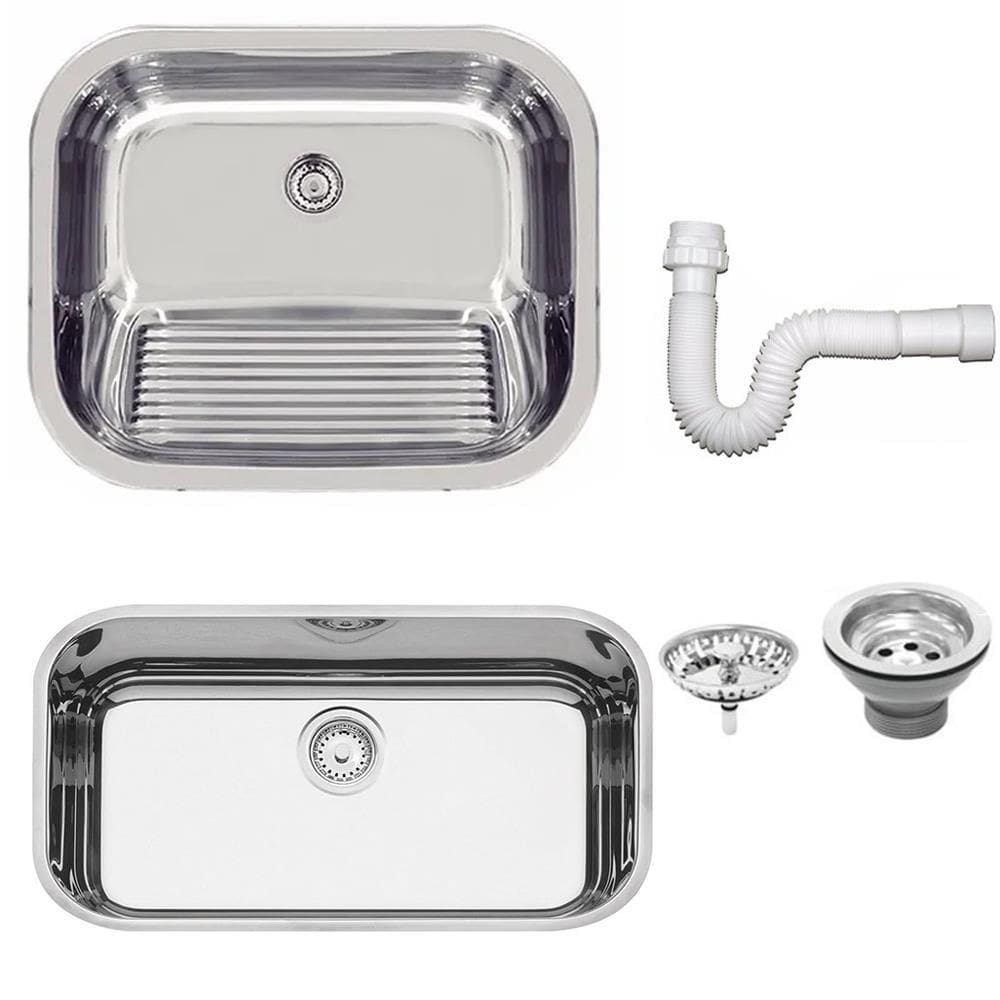 Cuba Tramontina Prime em Aço Inox Alto Brilho 56x34 cm com Válvula e Tanque Polido 50x40 e Sifão 940