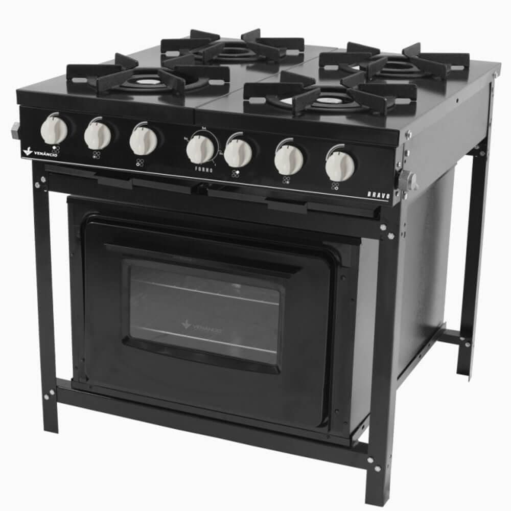 Fogão A Gás Venâncio Bravo 4 Bocas Com Forno Preto BR4BFPR