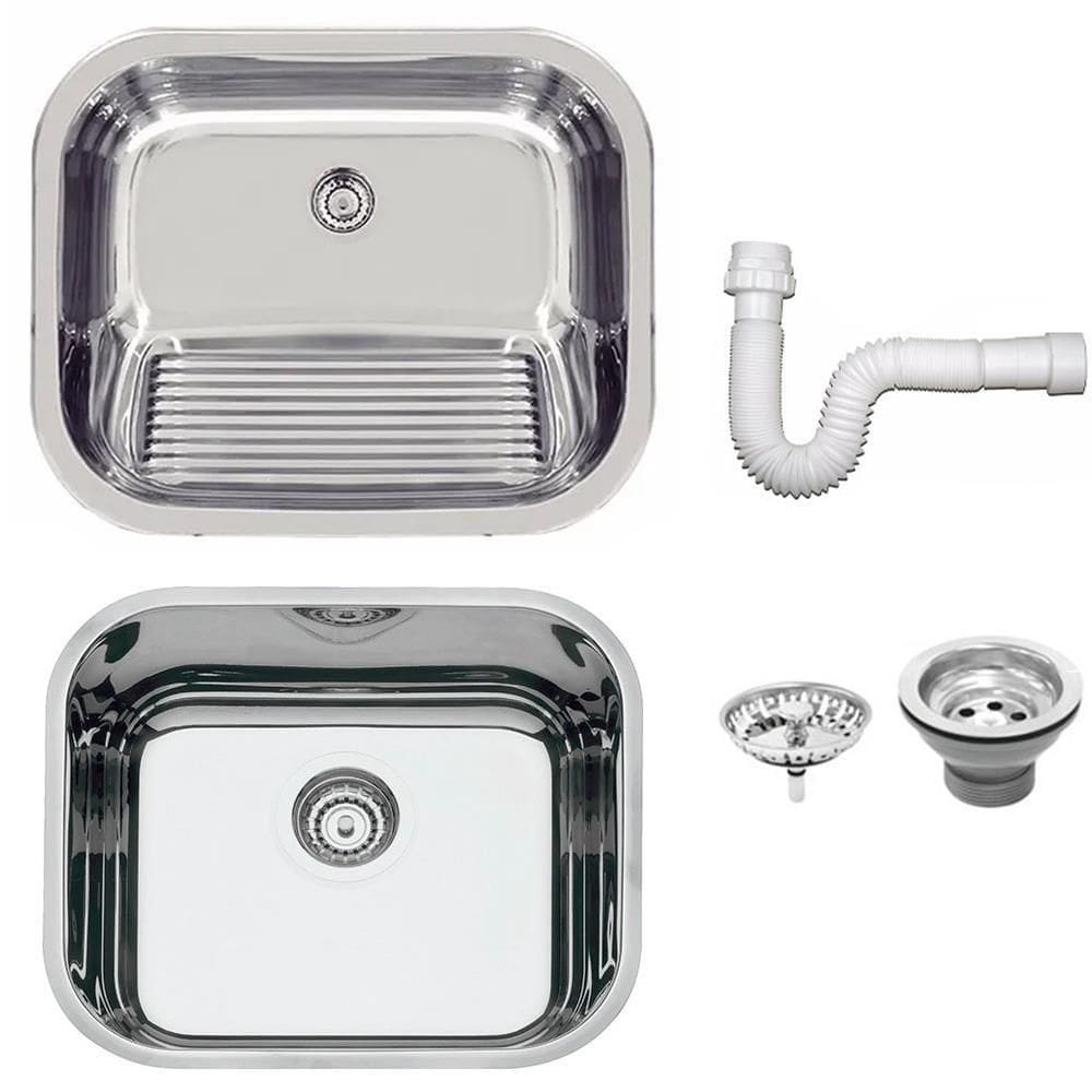 Cuba Tramontina Prime em Aço Inox Alto Brilho 40x34 cm com Válvula e Tanque Polido 50X40 e Sifão 940