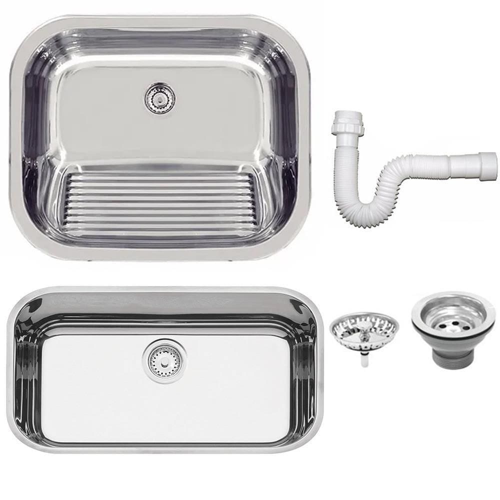 Cuba Tramontina Perfecta em Aço Inox Polido 56x34 cm com Válvula e Tanque Pólido 50x40 e Sifão 94054