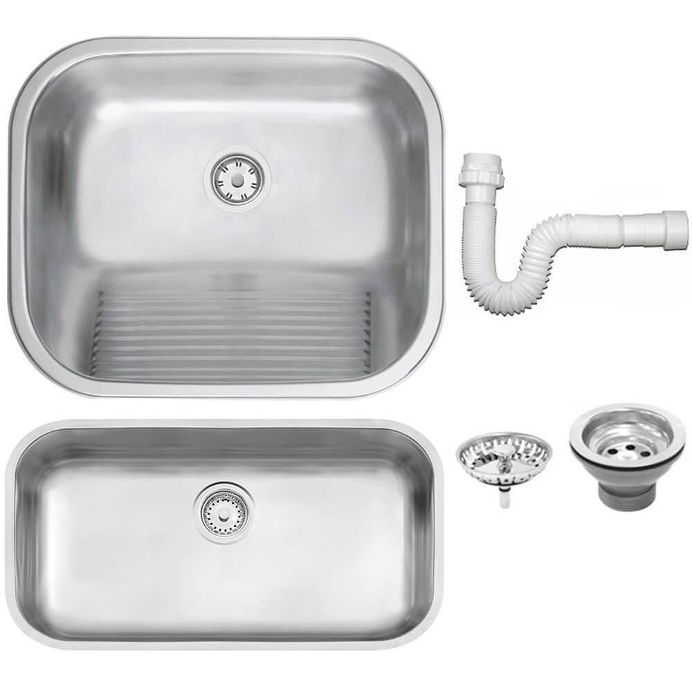 Cuba Tramontina Prime em Aço Inox Acetinado 56x34 cm com Válvula e Tanque Acetinado e Sifão 50x40 94