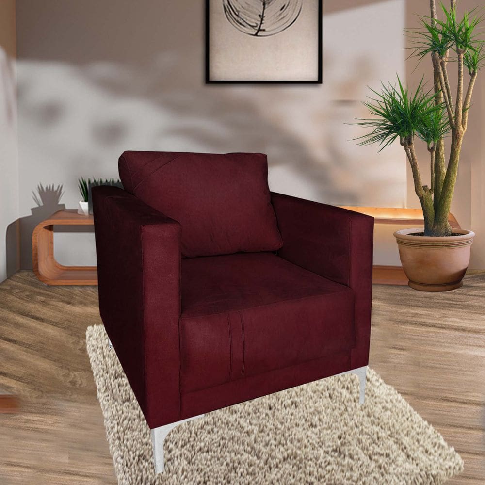 Poltrona Decorativa Sala Quarto Sara Suede Bordo