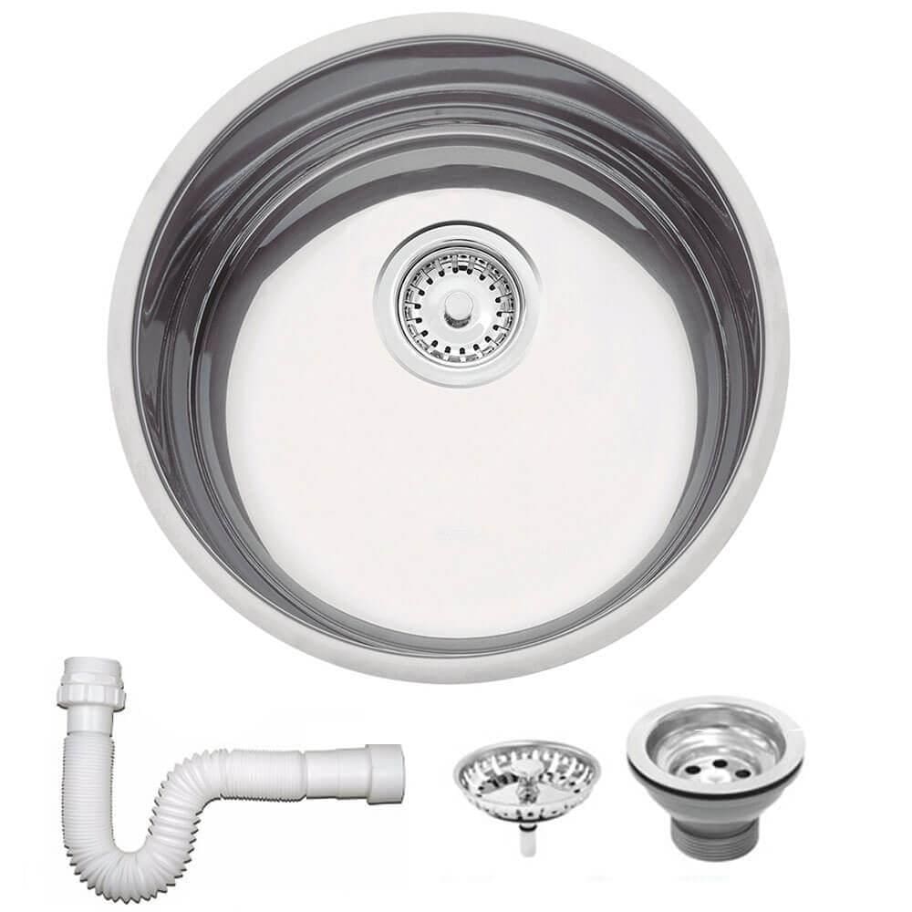 Cuba Redonda Tramontina Luna 35 BL Perfecta em Aço Inox Polido 35 cm com Válvula e Sifão 94042407