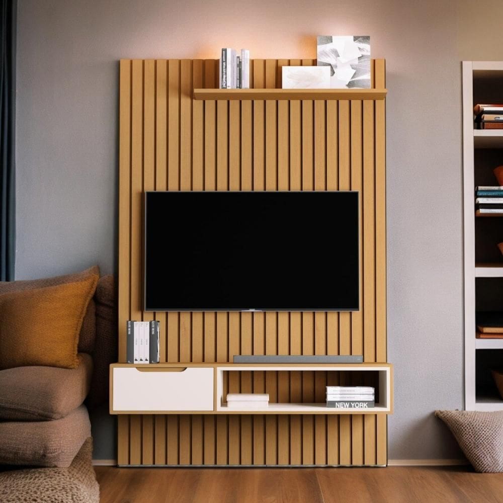 Home para TVs 60" Tucumã Ripado 1.4 Nature JB Móveis