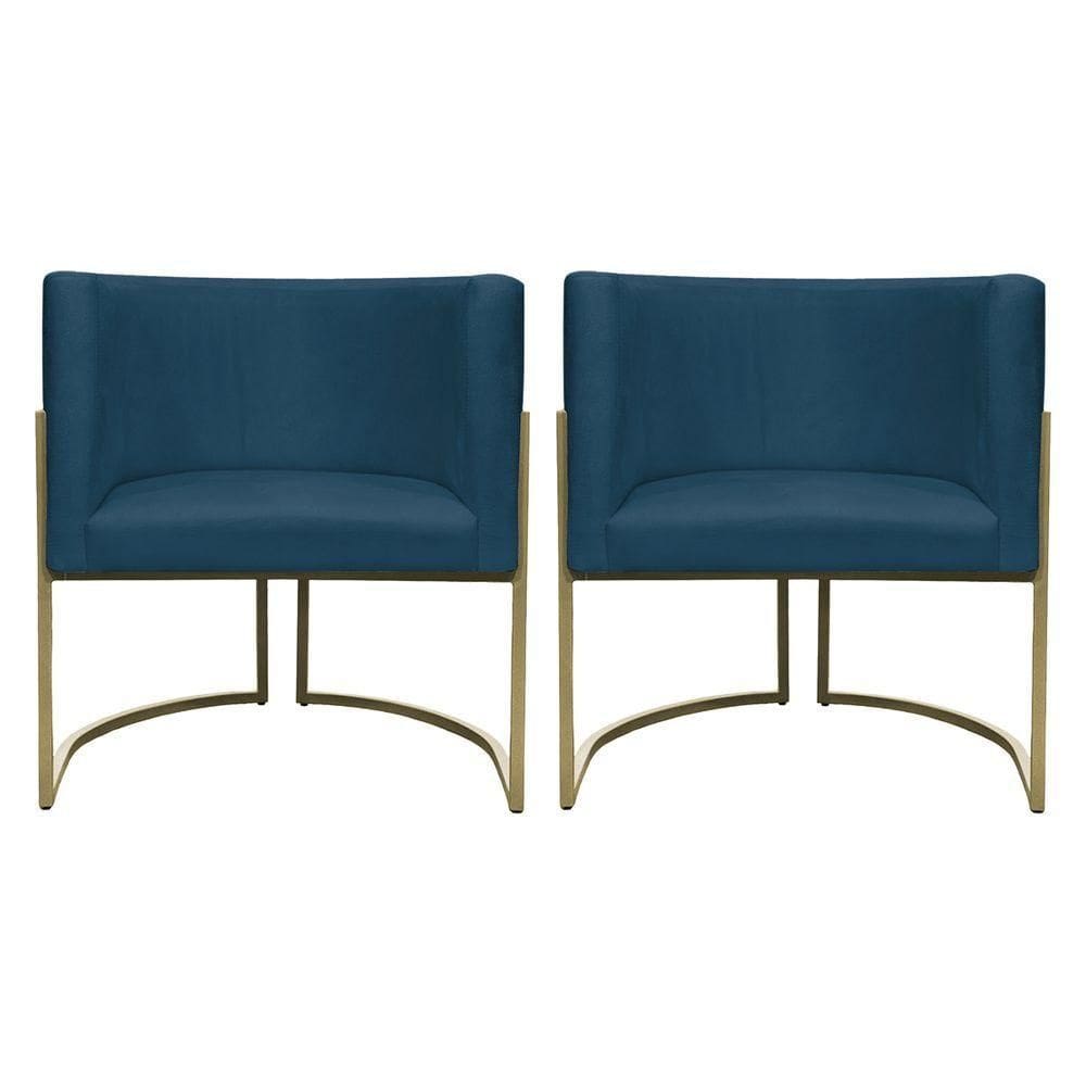 Kit 2 Poltronas Decorativa Recepção Luna Suede Cores Base De Ferro Champagne Azulmarinho Suede