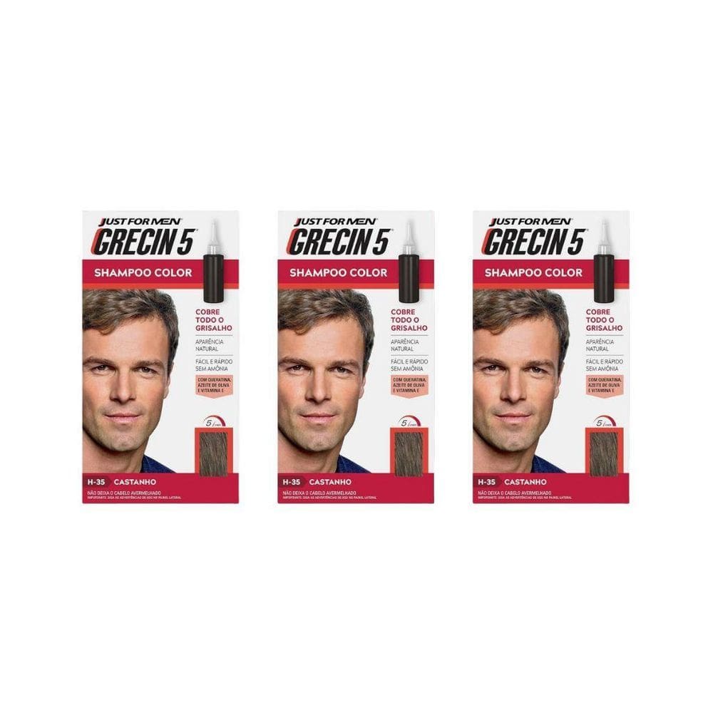 Grecin 5 Shampoo Tonalizante Castanho - Kit Com 3Un