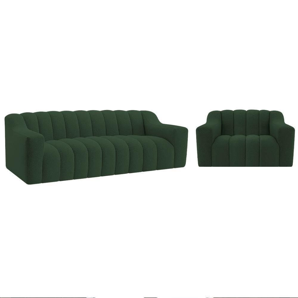 Kit 1 Sofá 180cm 1 Poltrona Luxo Recepção Sala Elegance Linho Verde