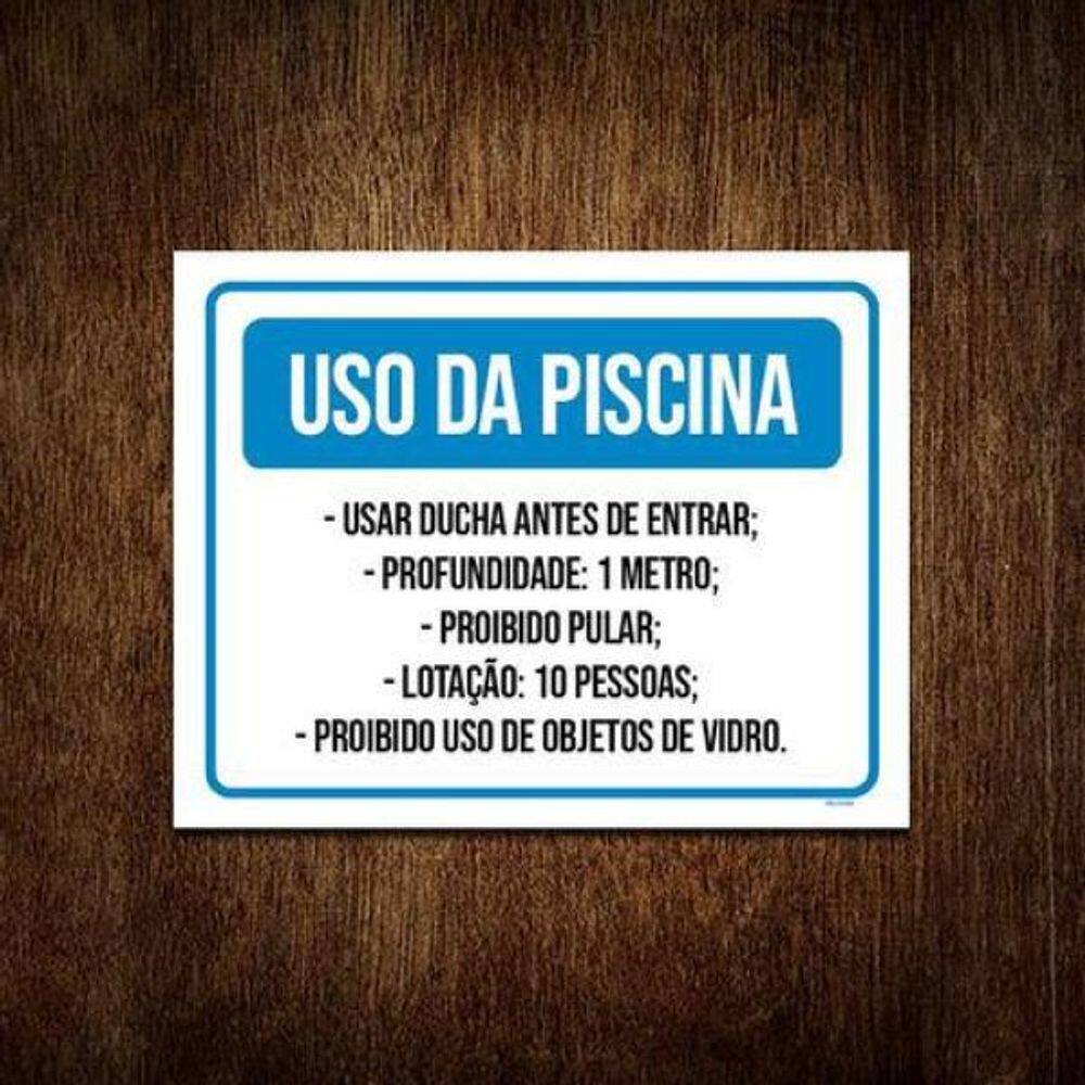 Placa Uso Piscina Usar Ducha Profundidade 1 Metro 18X23
