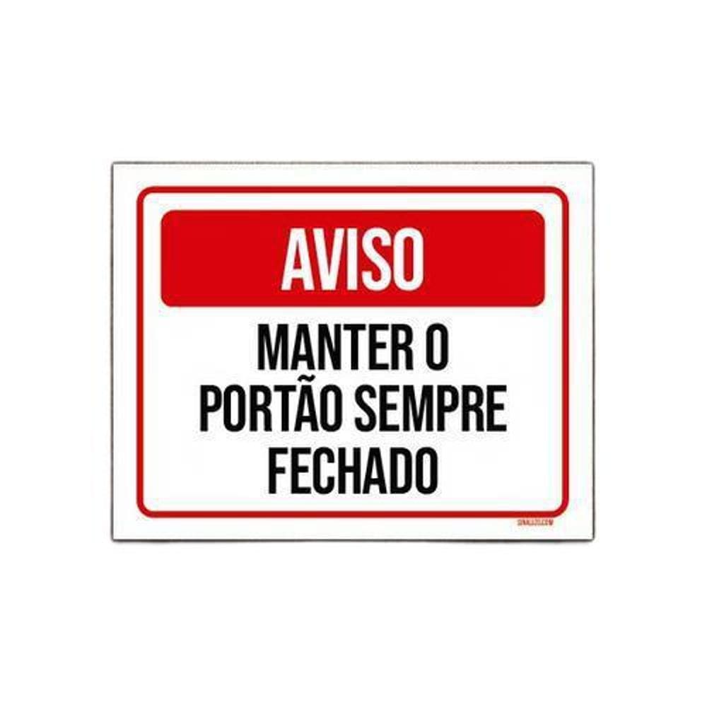 Placa Sinal Atenção Manter Portão Sempre Fechado 18x23cm 3un