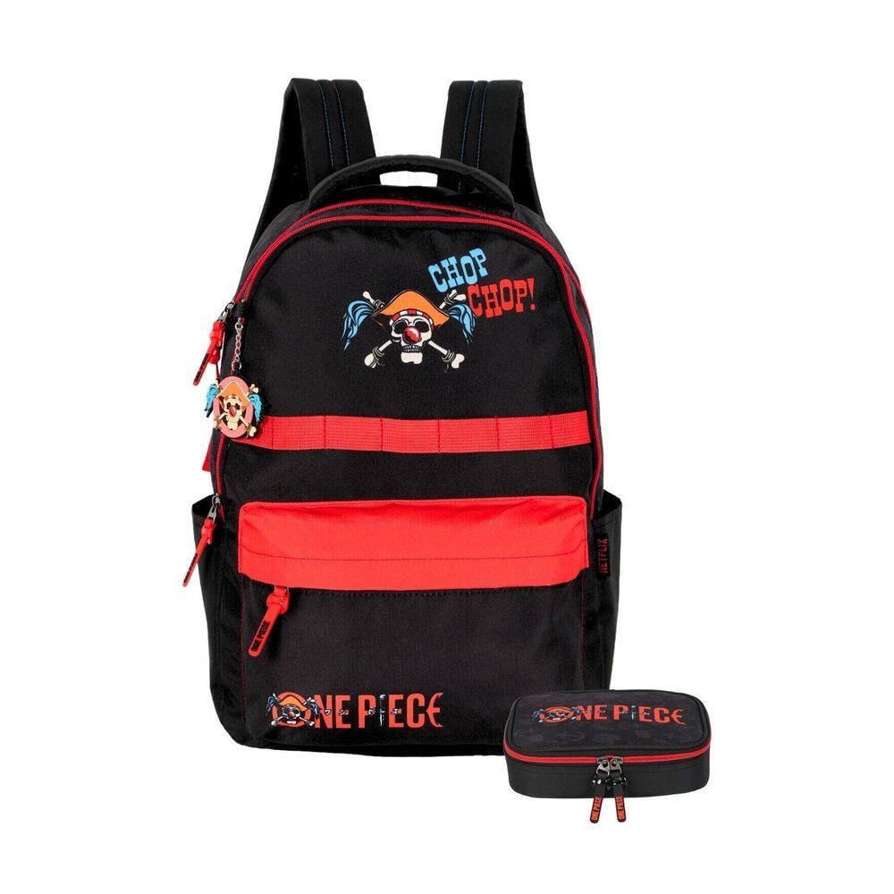 Kit Escolar Mochila Costas+Estojo Box One Piece - Vermelho