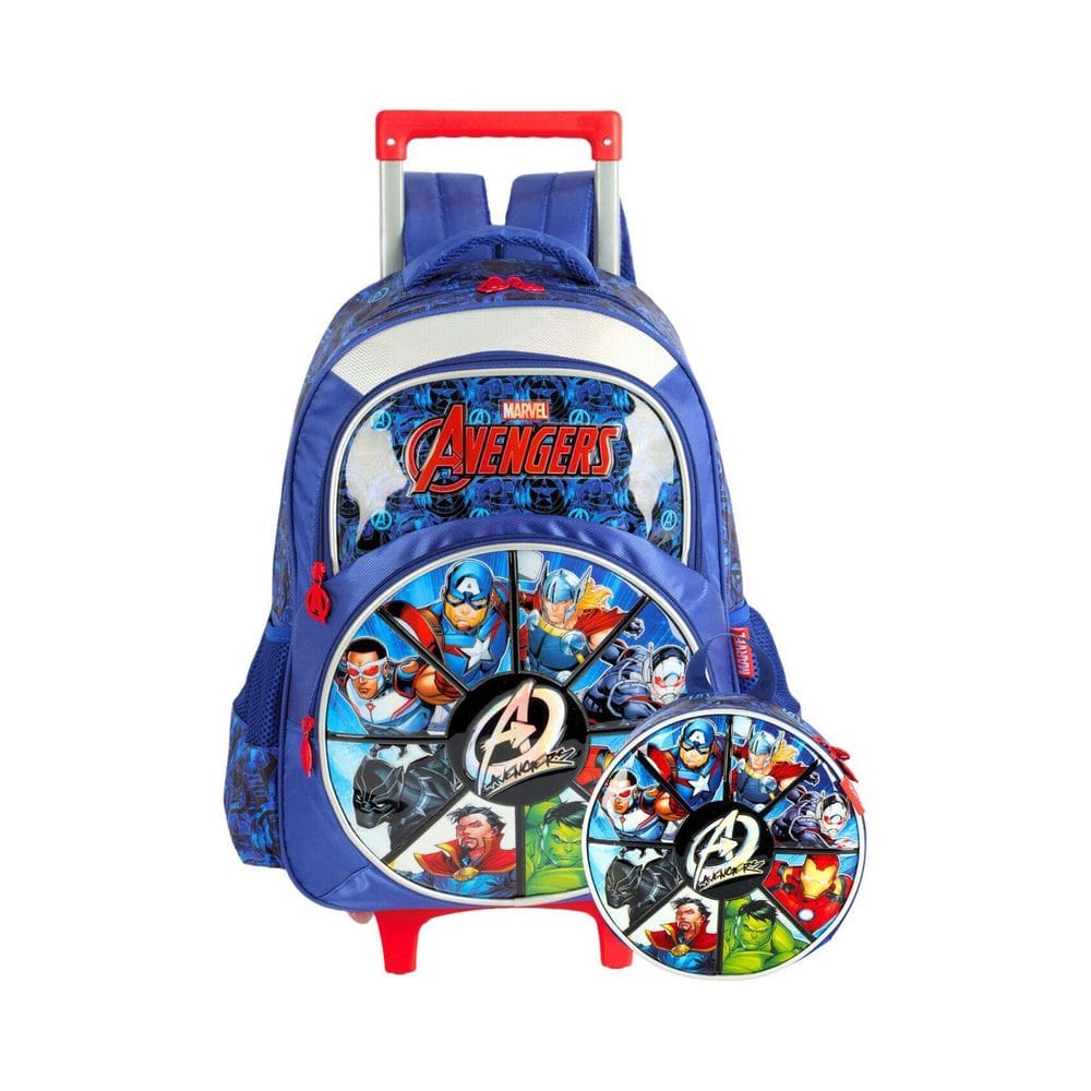 Kit Mochila Com Rodas+Lancheira Térmica Avengers - Azul