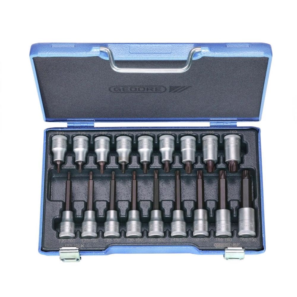 Jogo de Chaves Soquetes Tork Hexalobular de T20 à T60 Encaixe 1/2&quot; com 18 Peças - Gedore 024797