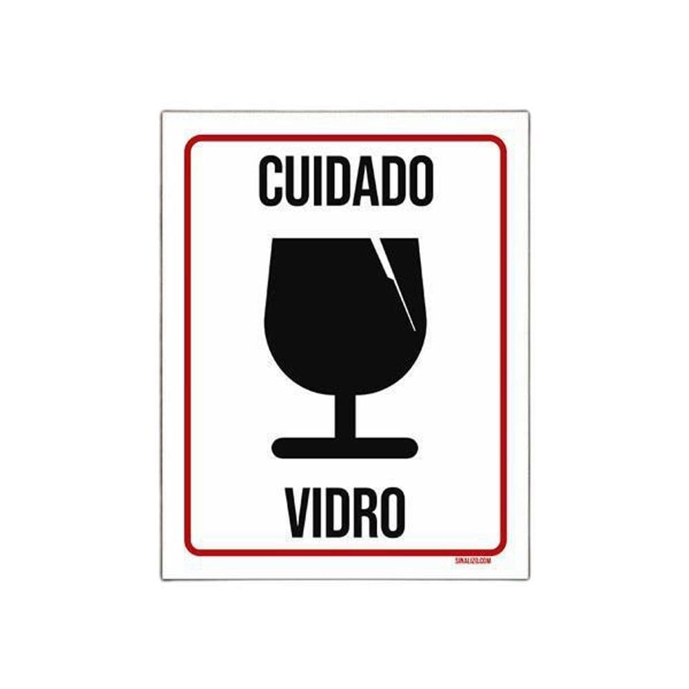 Placa De Sinalização - Cuidado Vidro Frágil 36X46