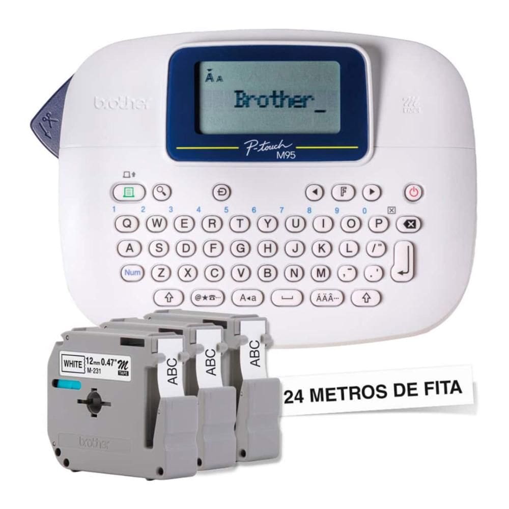 Rotulador Eletrônico Brother PT-M95 Branco - Acompanha 3 Fitas de 12mm - Para Fitas M Não Laminadas