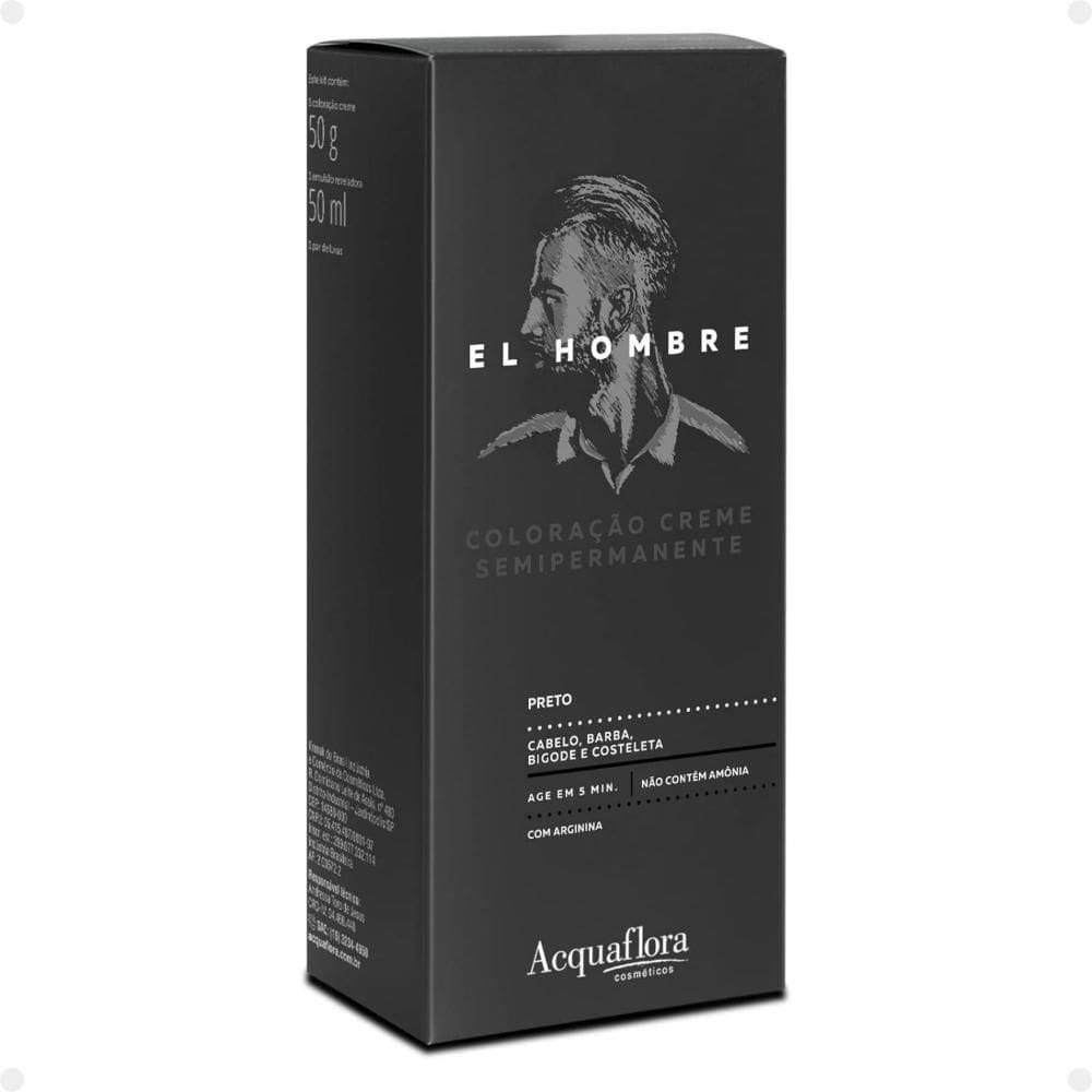 Kit Coloração Creme Semipermanente Acquaflora El Hombre Preto