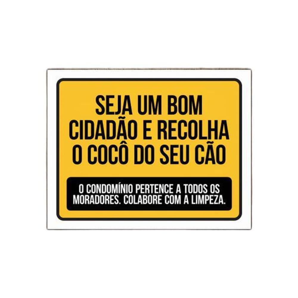 Placa Ps 18X23 Cm Recolha Fezes Cão Condomínios Cachorro Coc