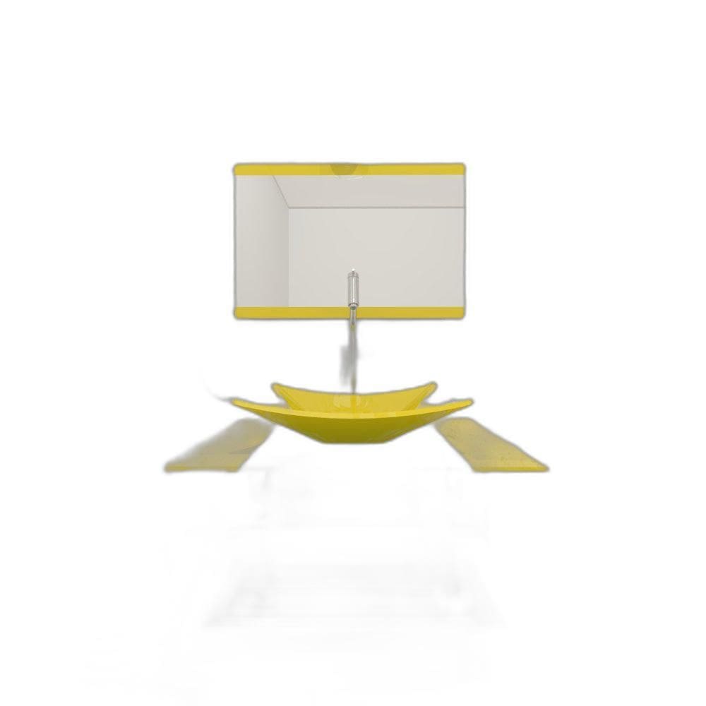 Gabinete Vidro 60Cm Inox Cuba Retangular Amarelo + Torneira