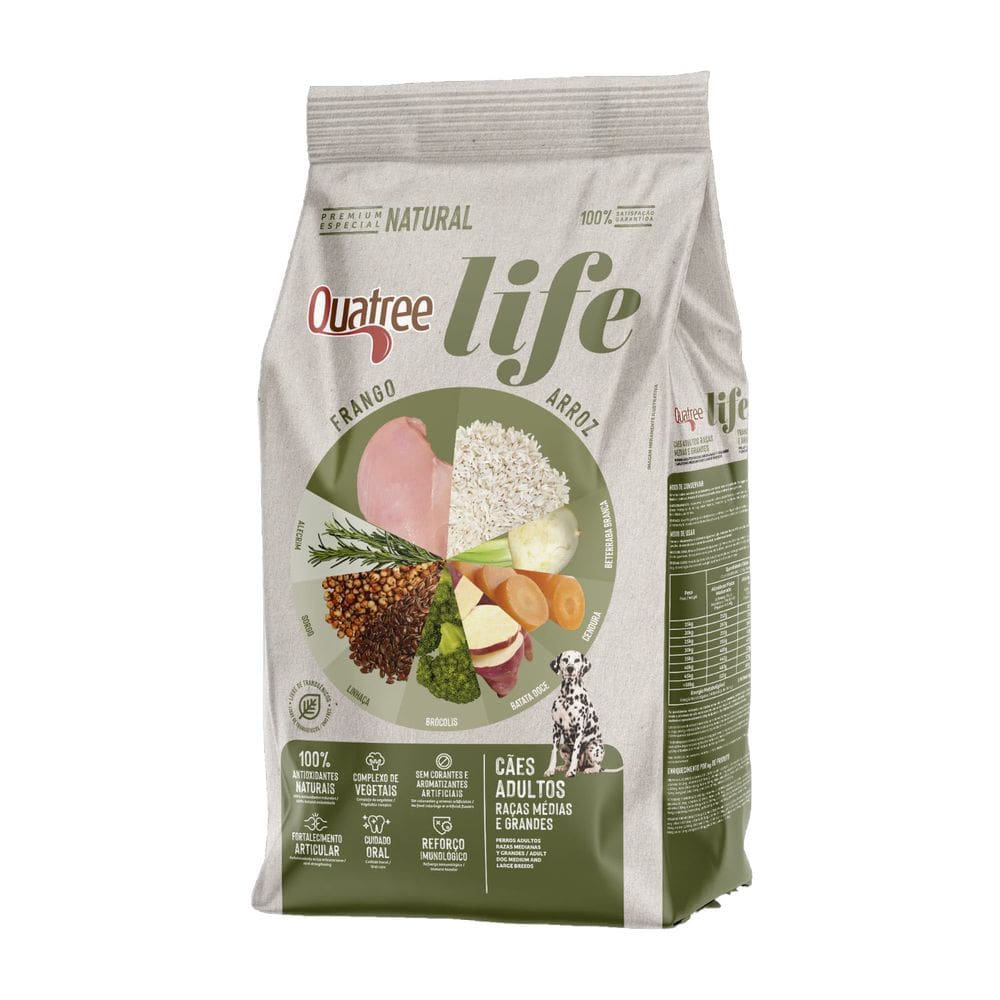 Ração Quatree Life Cães Adultos Raças Médias e Grandes Frango e Arroz 15kg