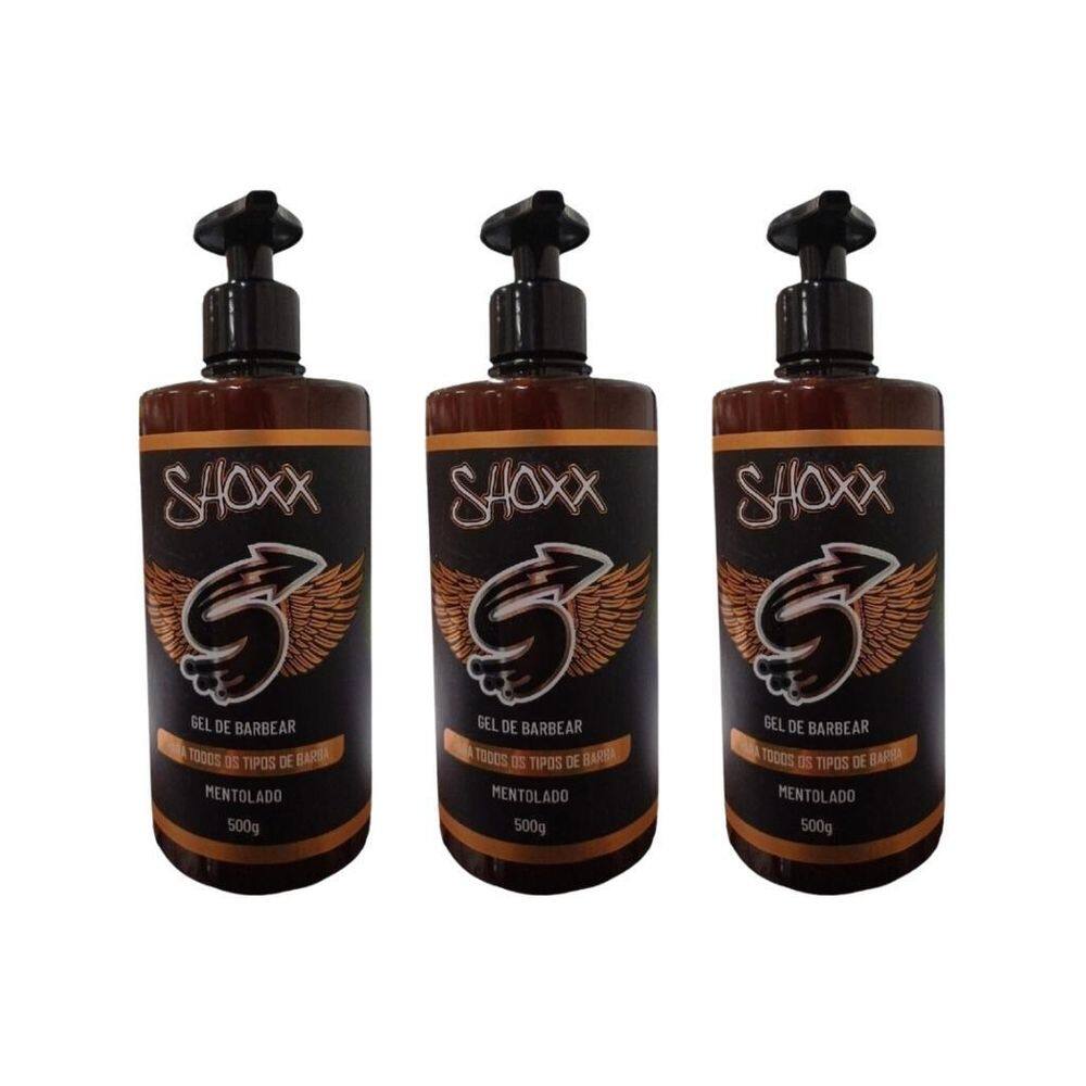Gel De Barbear Shoxx 500G Mentolado - Kit Com 3Un