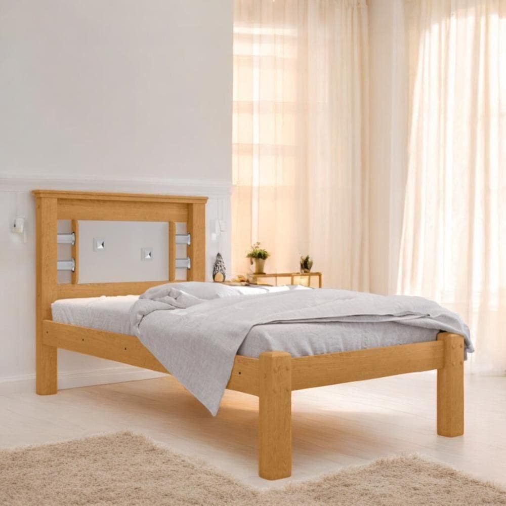 Cama Solteiro Com Cabeceira  Laribella Naturalle E Off White