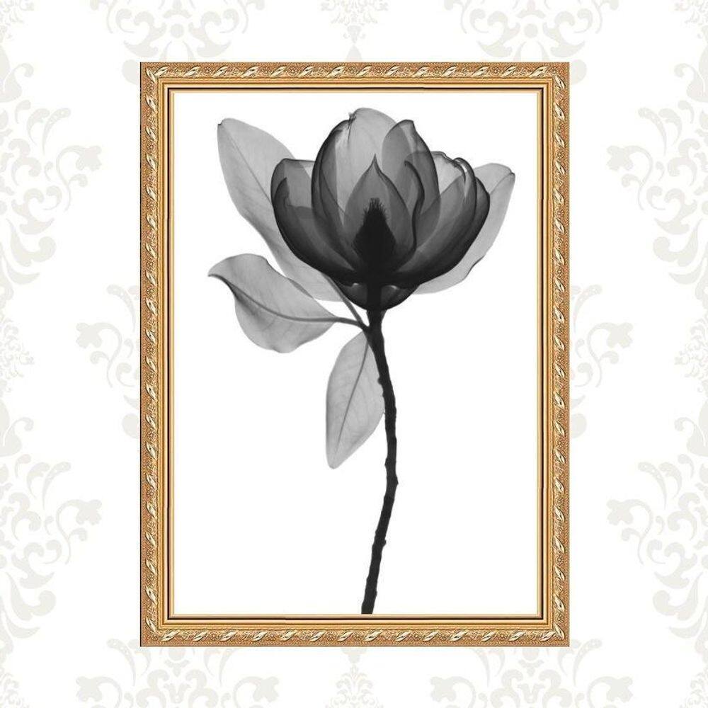 Quadro Moldura Dourada Flor Minimalista 24X18Cm