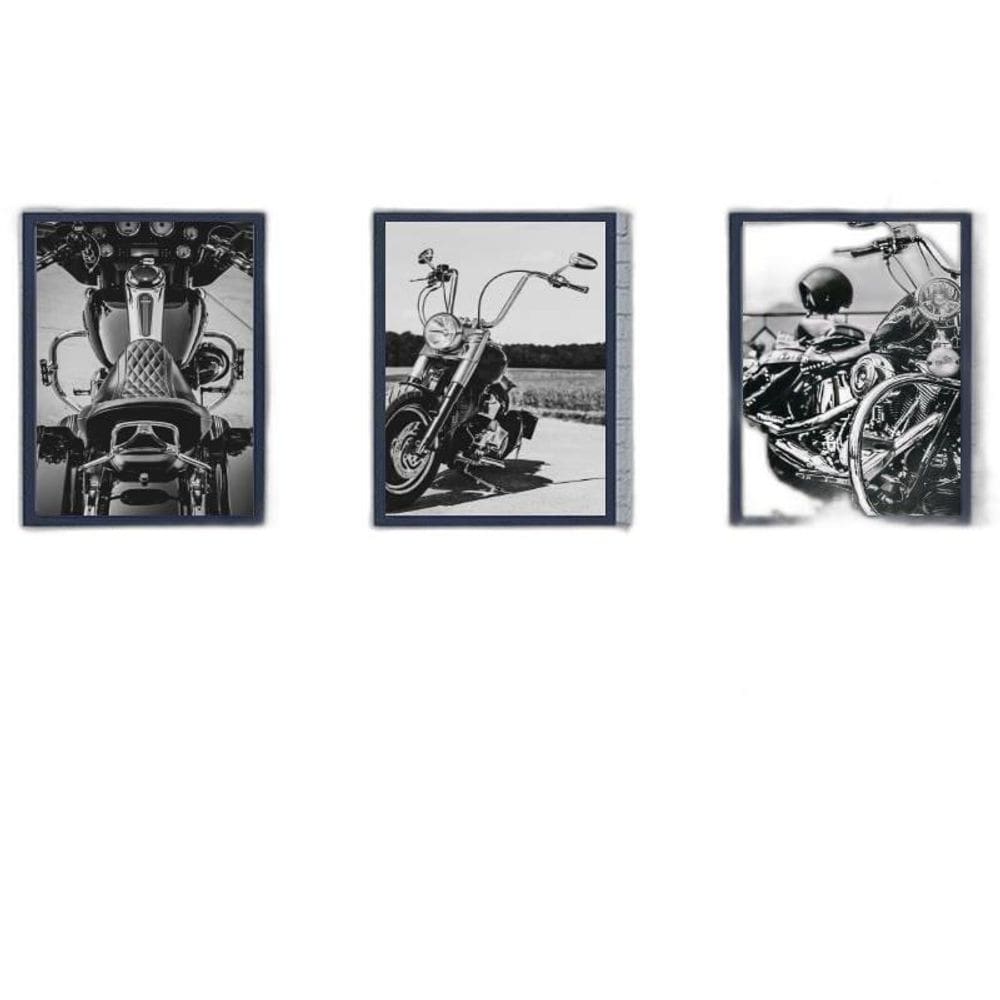 Kit 3 Quadros Fotografias Motocicletas 45X34Cm