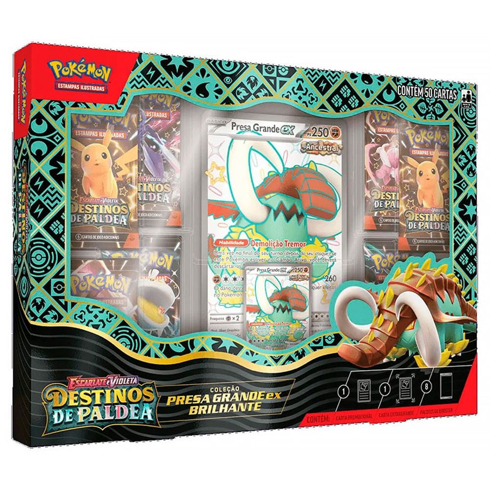 Box Pokémon Coleção Presa Grande EX Brilhante 50 Cartas 33799 - Copag