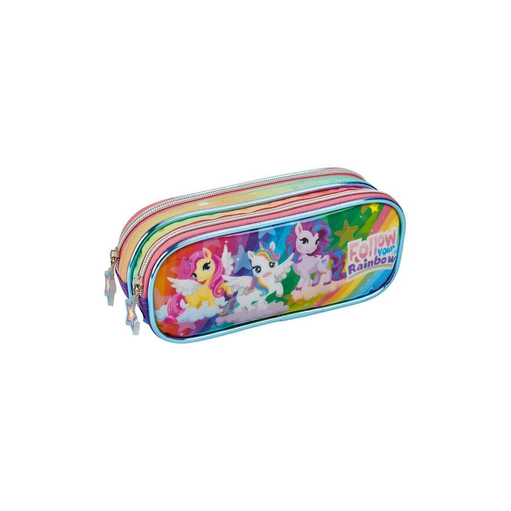 Estojo Escolar Penal Duplo Unicórnio Rainbow