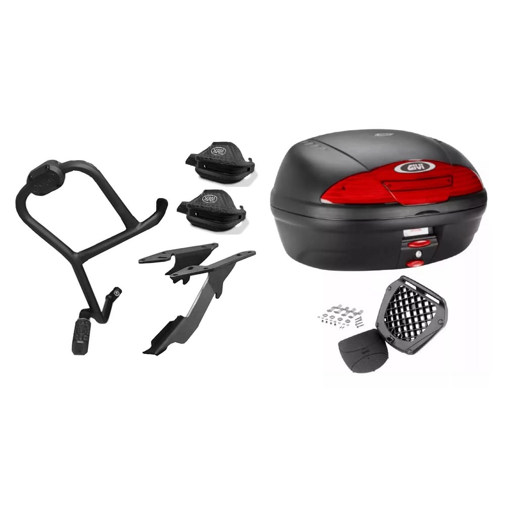 Protetor Carenagem + Protetor Mao + Bagageiro Lander 2019 Scam + Bau Givi 45L E450n