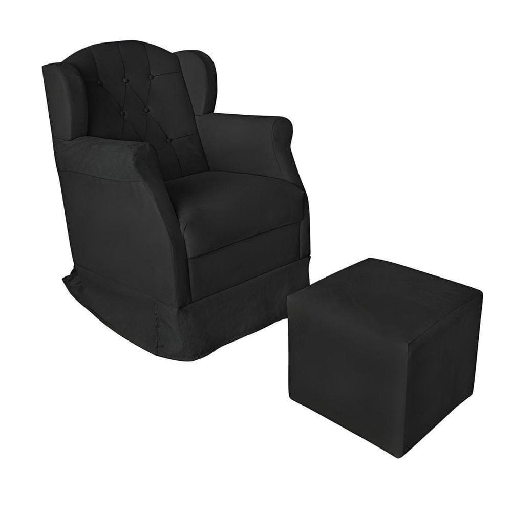 Poltrona Amamentação Balanço Confortável E Puff Suede Ariel preto