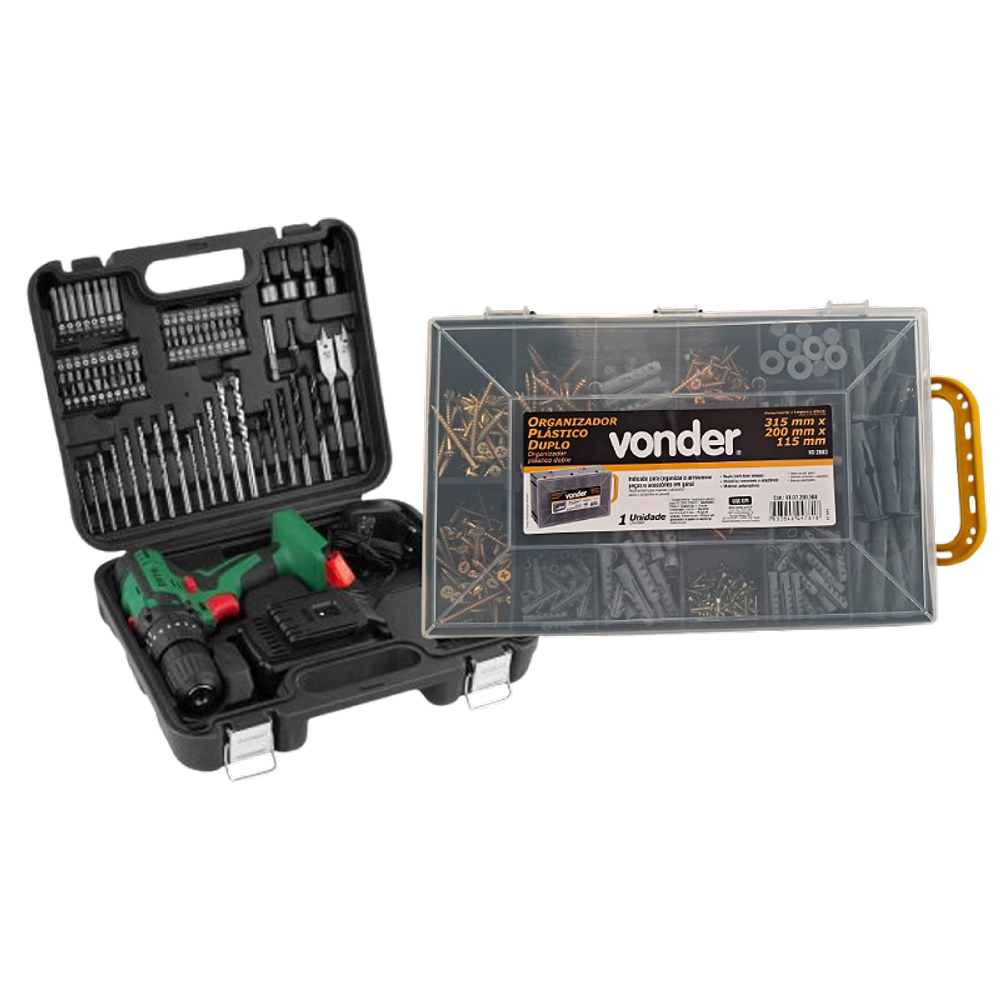Parafusadeira furadeira bateria PFD 074 DWT + Kit 1000 pçs