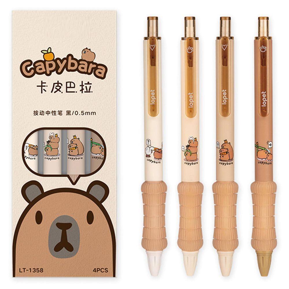 Caneta de gel MOZXIRZ Capybara de 0,5 mm com tinta preta de ponta fina, pacote com 4