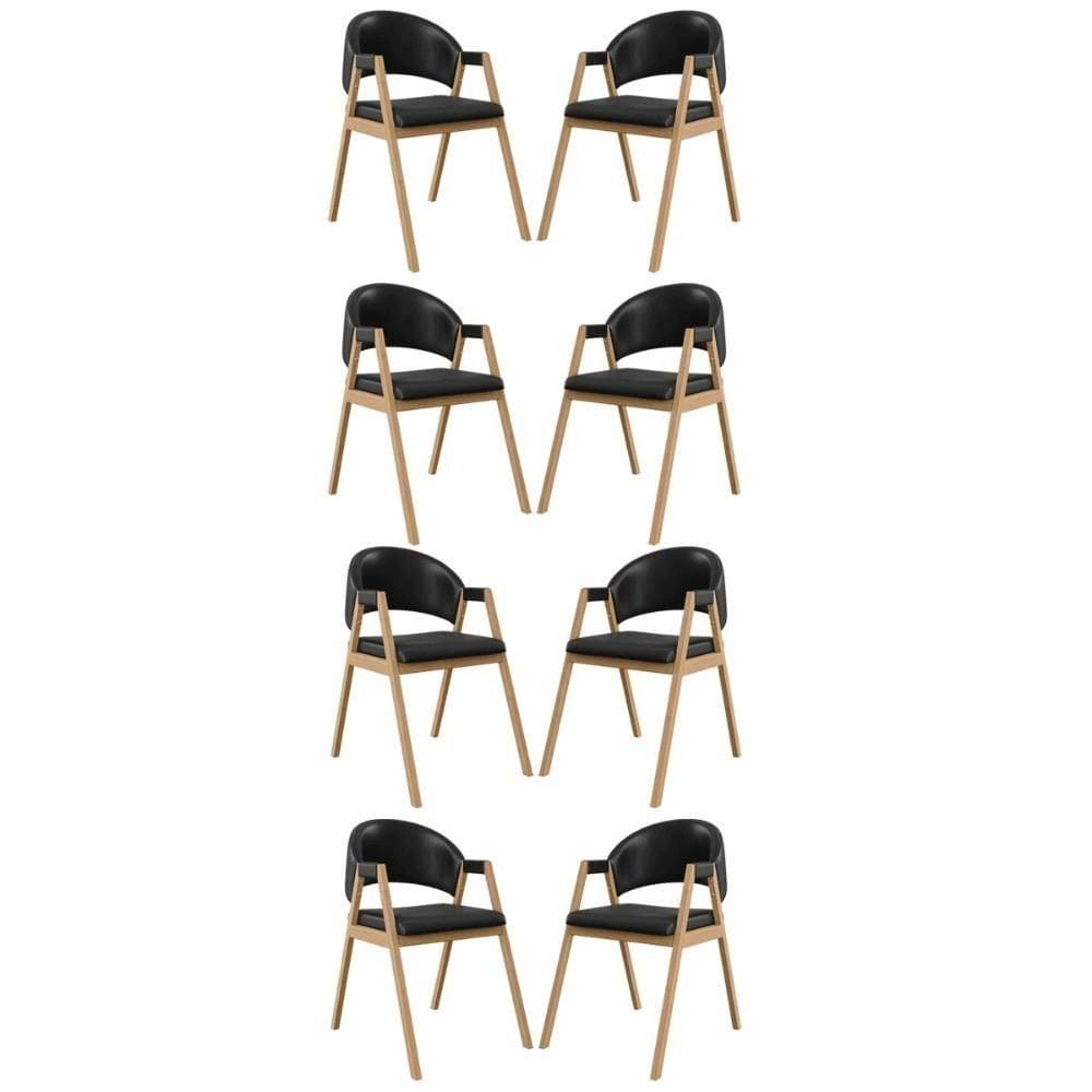 Kit 08 Cadeiras Suellen Decorativa Para Mesa Jantar Courino Preto